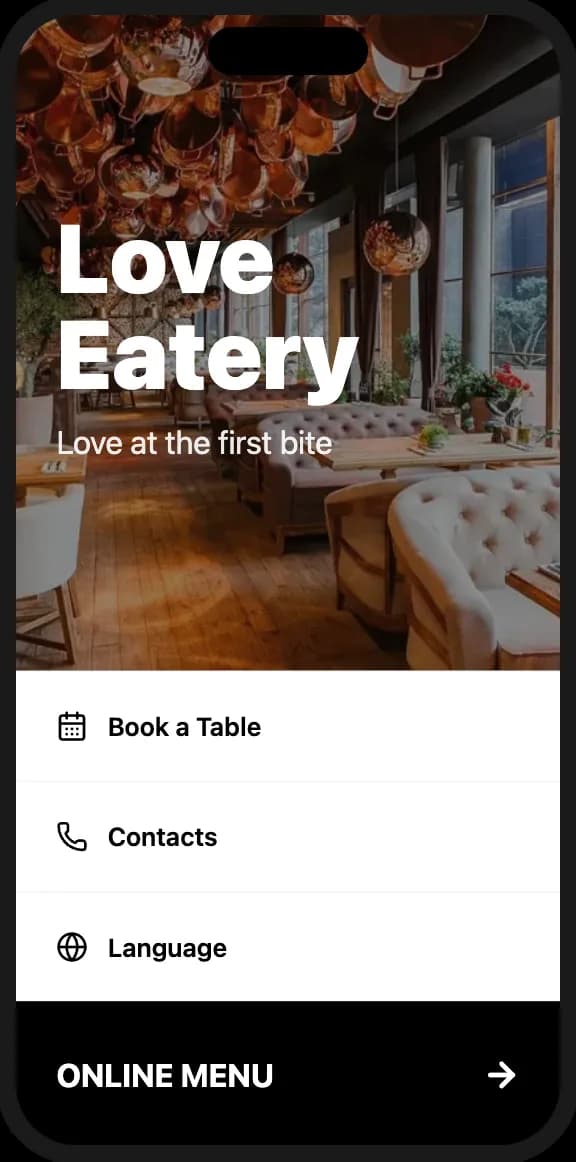 Restaurant QR menu with custom video background