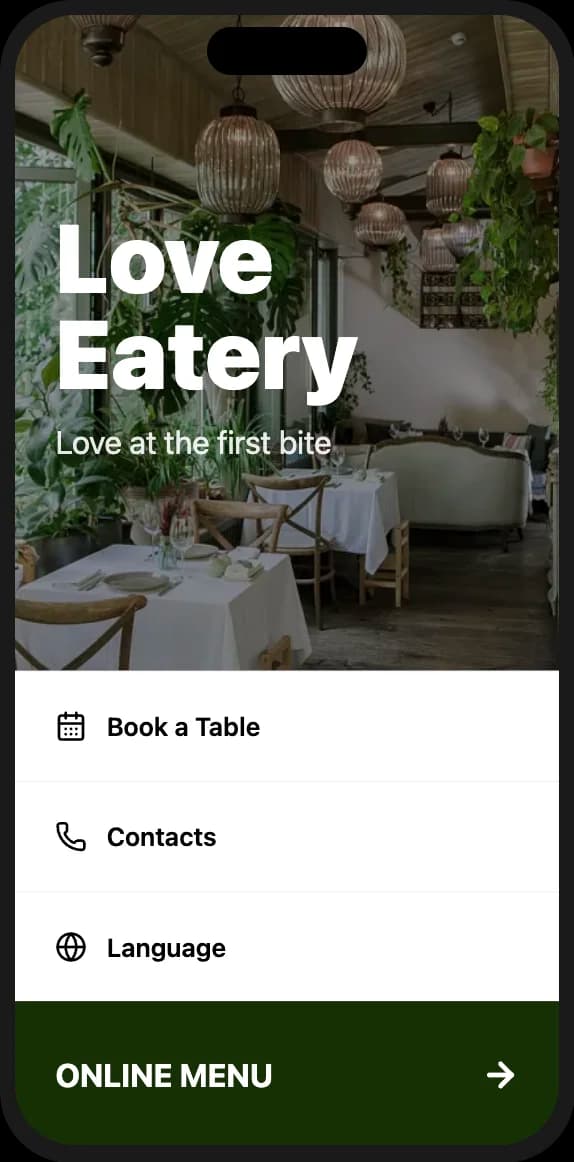 Restaurant digital menu with green brand colors