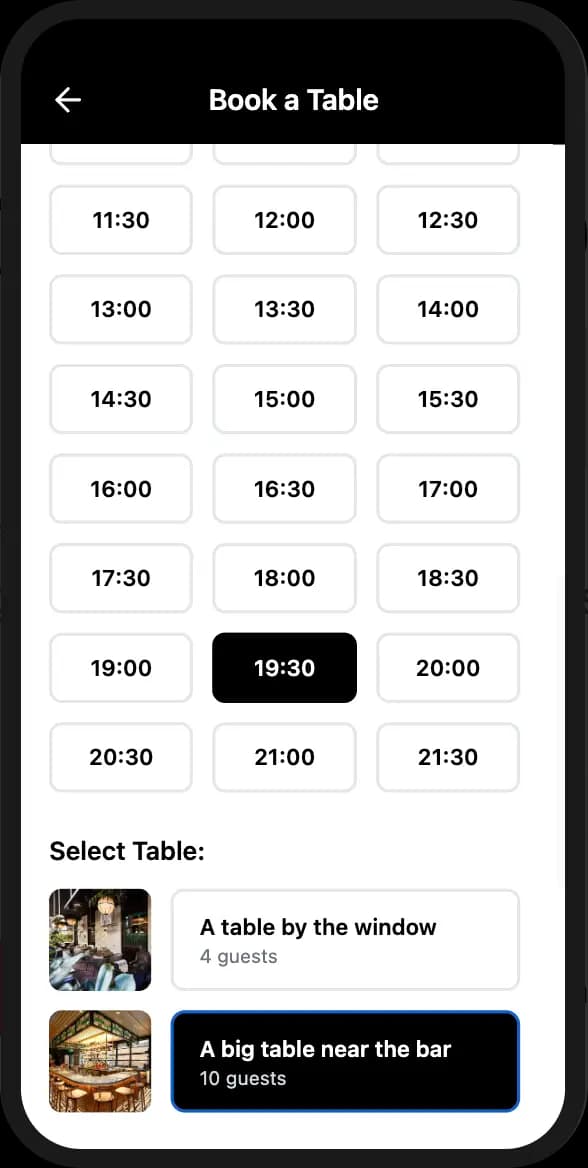 Online booking confirmation for restaurant table