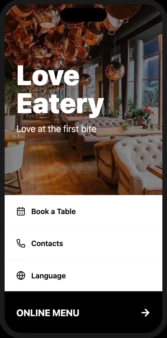 Restaurant QR menu with custom video background