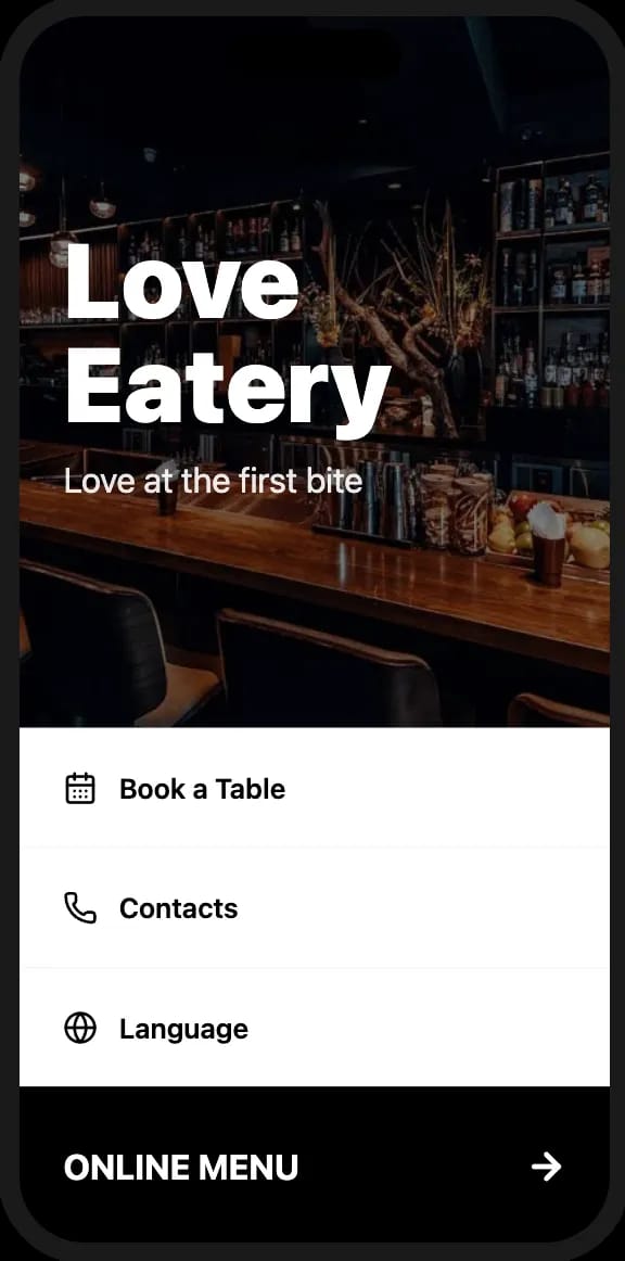 Digital menu with photo background for restaurant branding