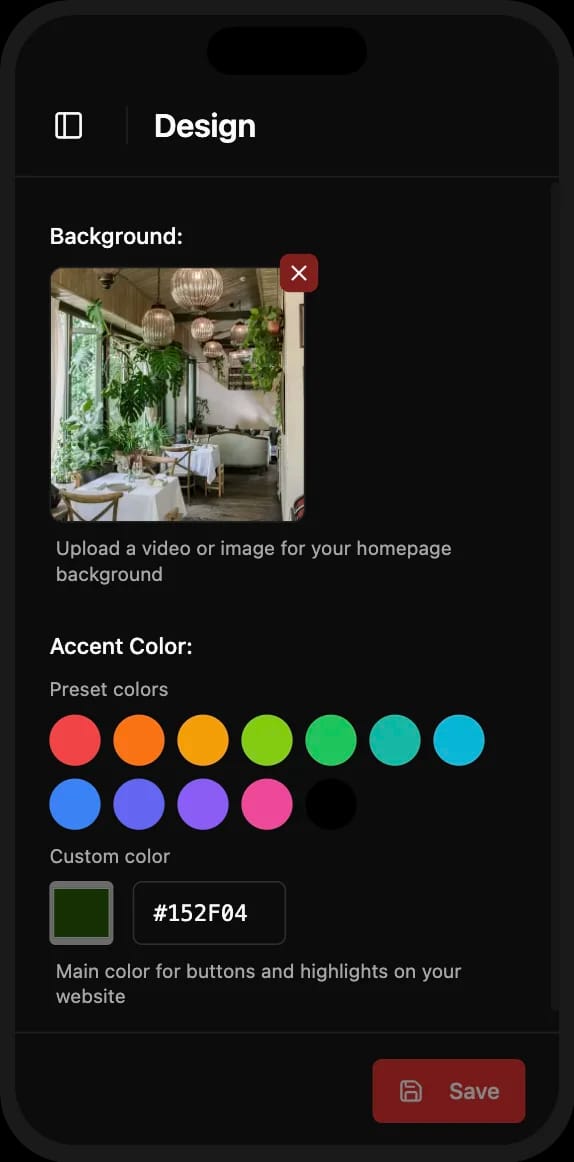 Mobile-friendly menu design settings