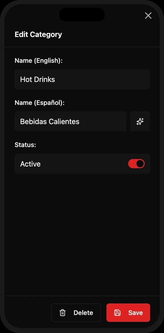AI-powered category translation for digital menu