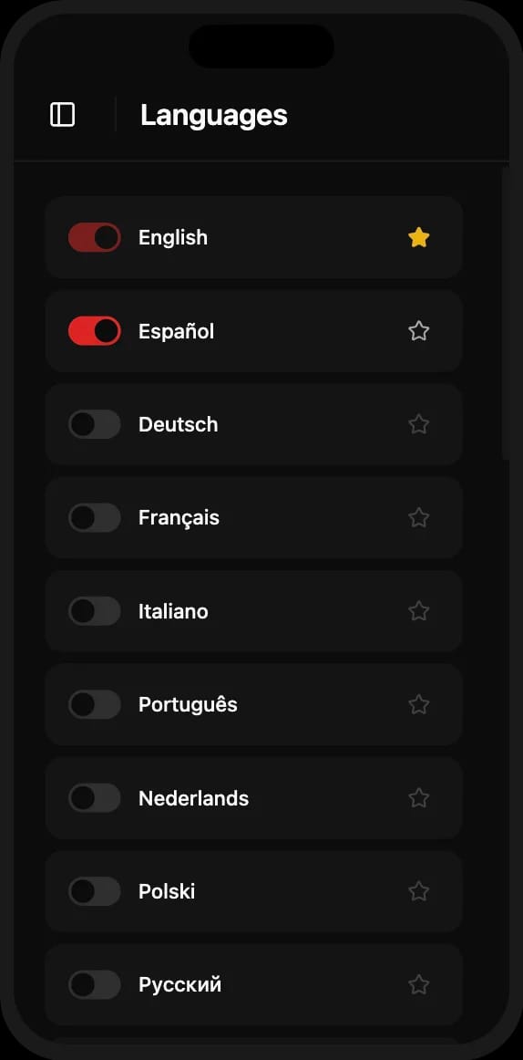 Multilingual restaurant menu language settings