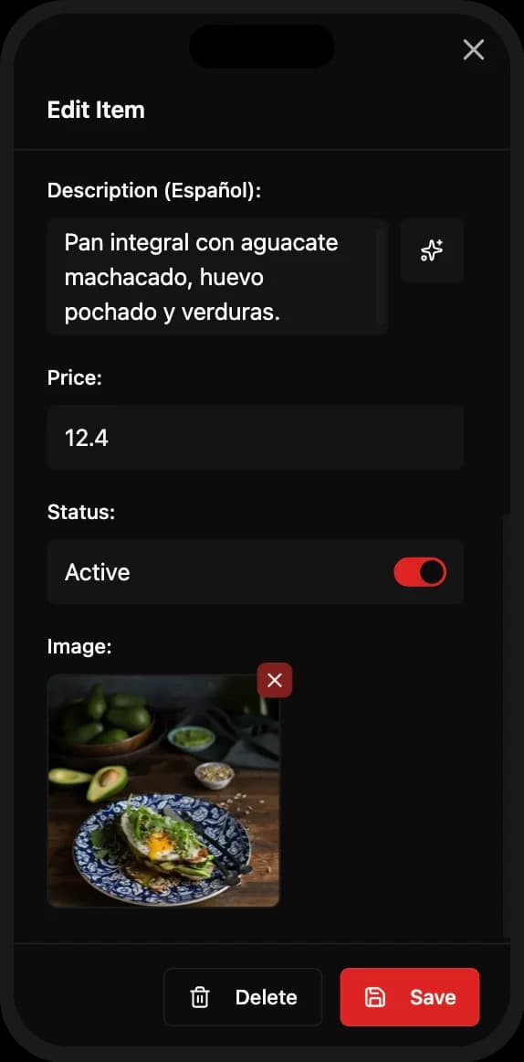 Automatic menu item translation with AI