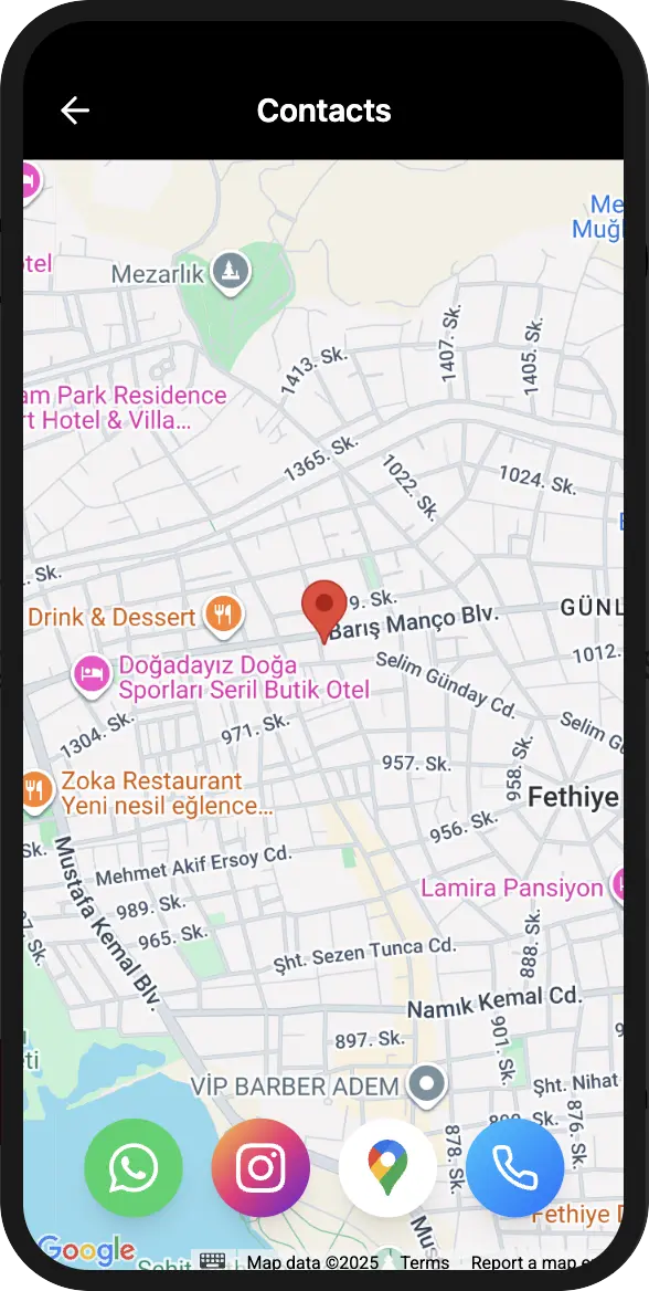 Restaurant contact page with map and info