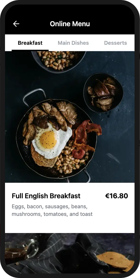 QR menu preview showing restaurant dishes