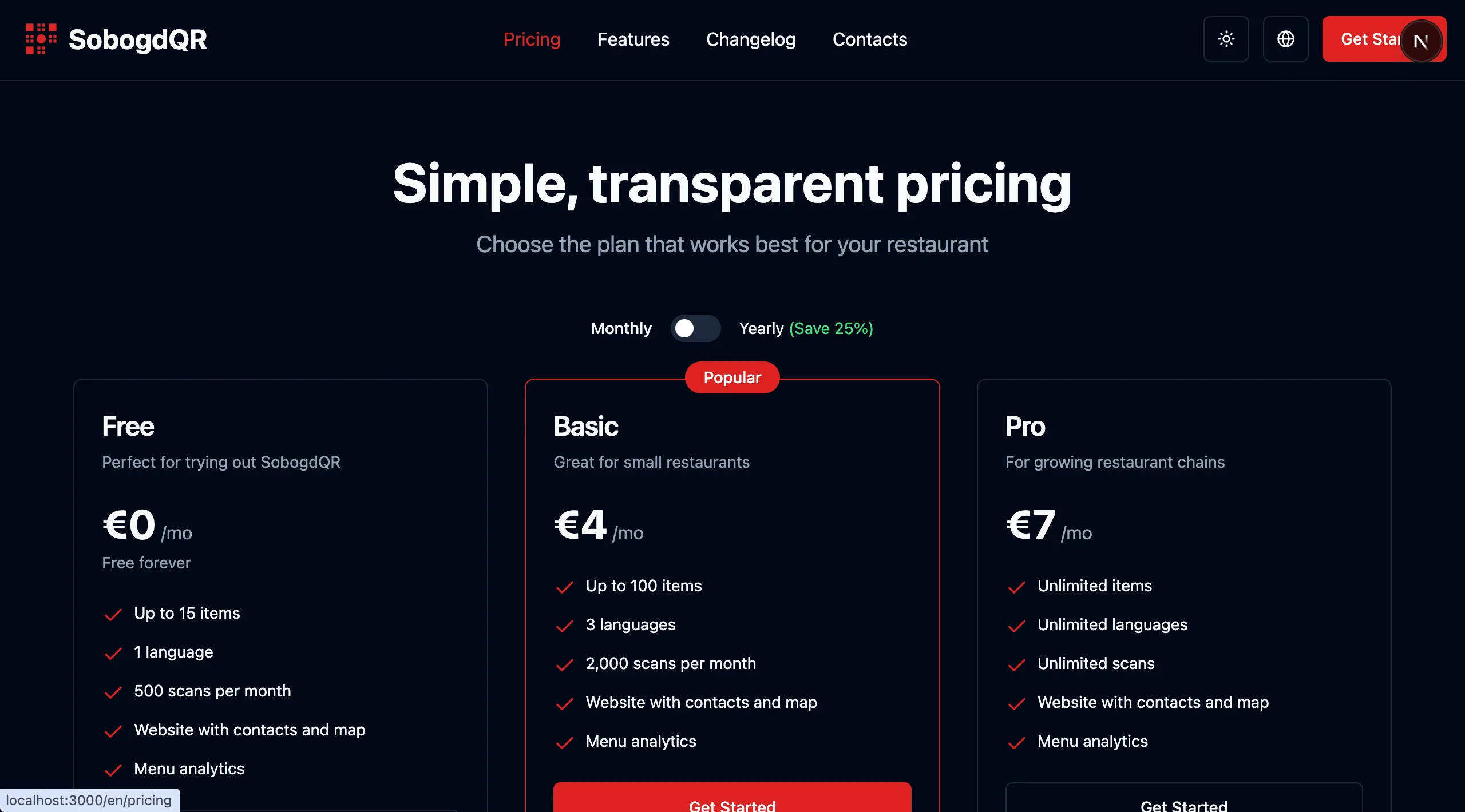Abonnementpläne für QR-Menü und Restaurant-Website-Erstellung