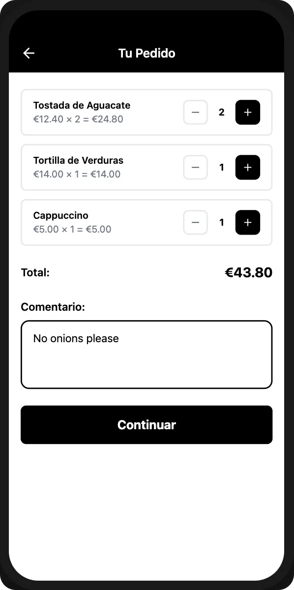 Selecting items from restaurant menu