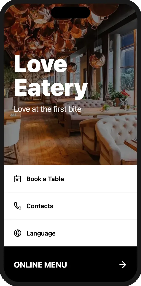Restaurant QR menu with custom video background