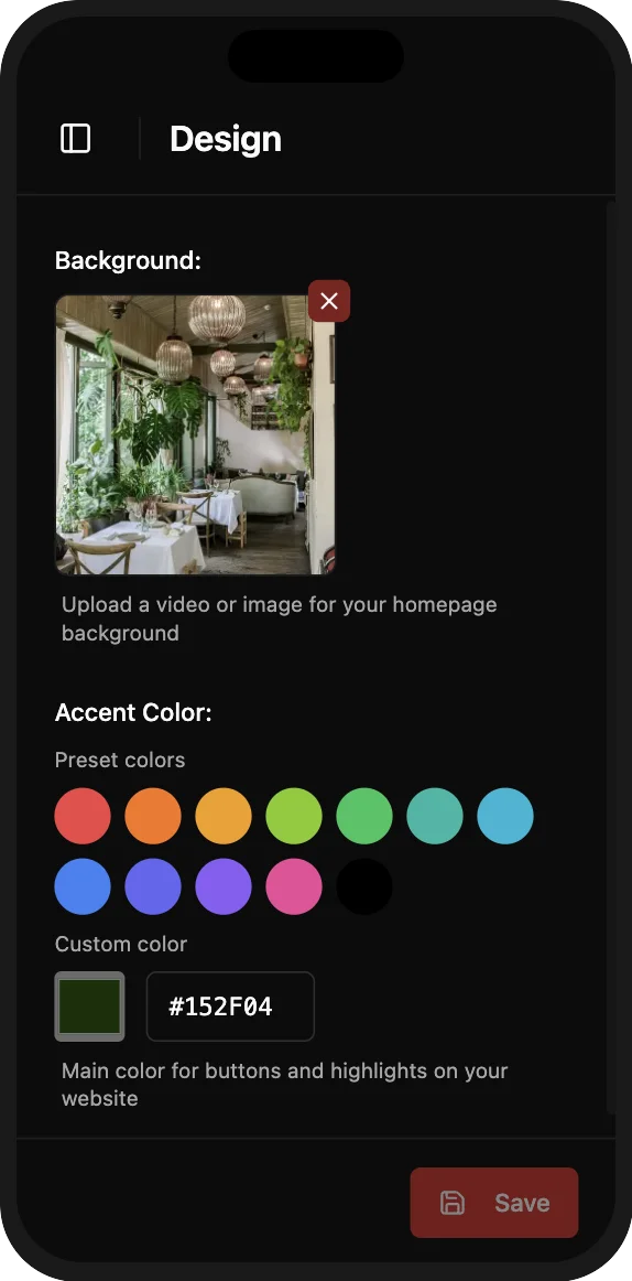 Mobile-friendly menu design settings