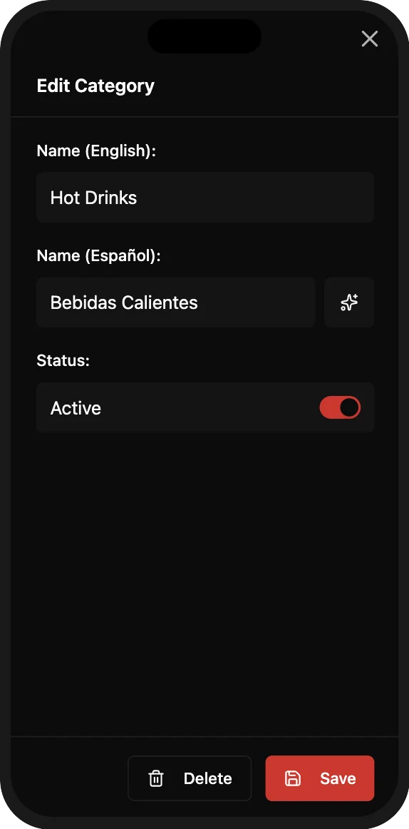 AI-powered category translation for digital menu