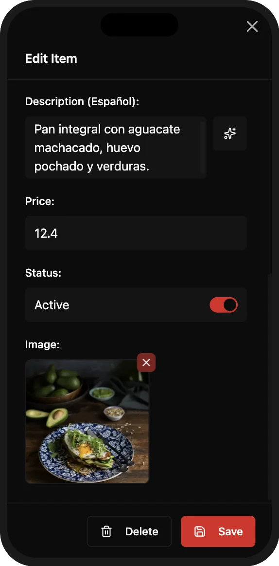 Automatic menu item translation with AI