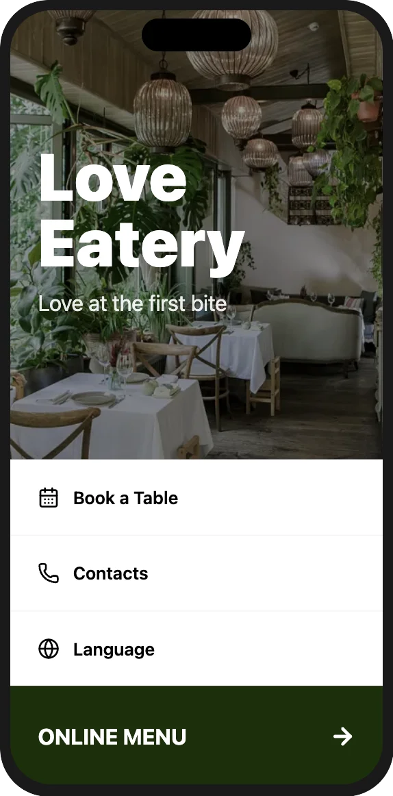 Restaurant digital menu with green brand colors