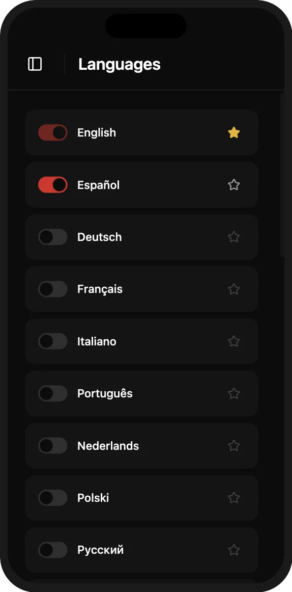 Multilingual restaurant menu language settings